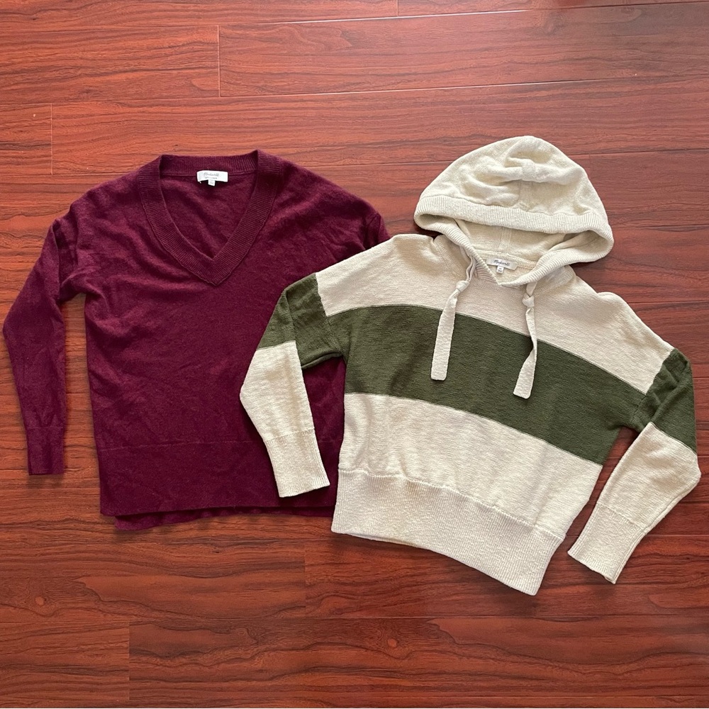 Madewell Sweater Bundle XS Burgundy 100% Cashmere V-Neck Dove Knitted Hoodie